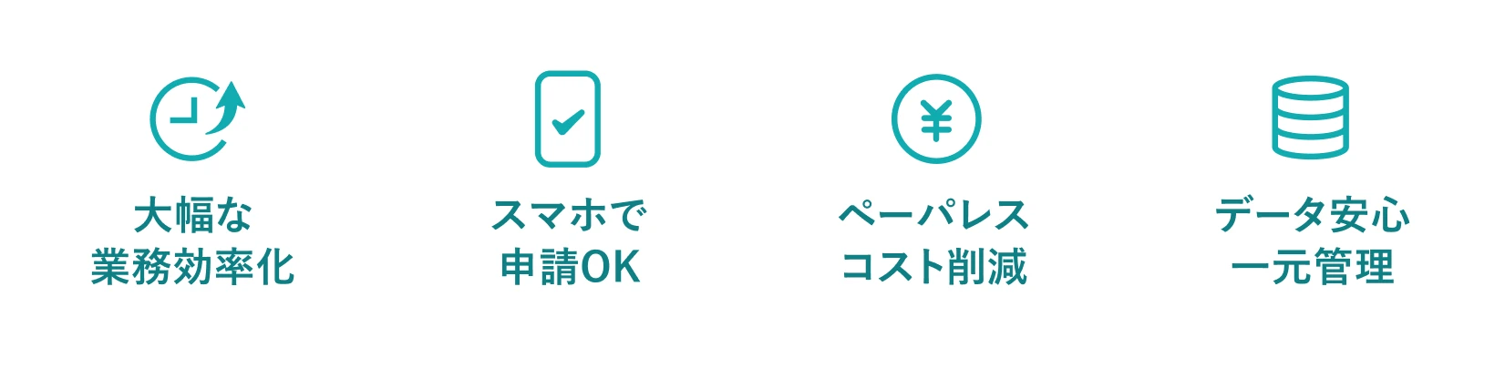 SmartHR労務管理の特長。大幅な業務効率化、スマホで申請OK、ペーパレス・コスト削減、データ安心・一元管理。